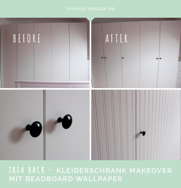Before After IKEA Hack – PAX Wardrobe Makeover with Beadboard Wallpaper | www.youdid-design.de