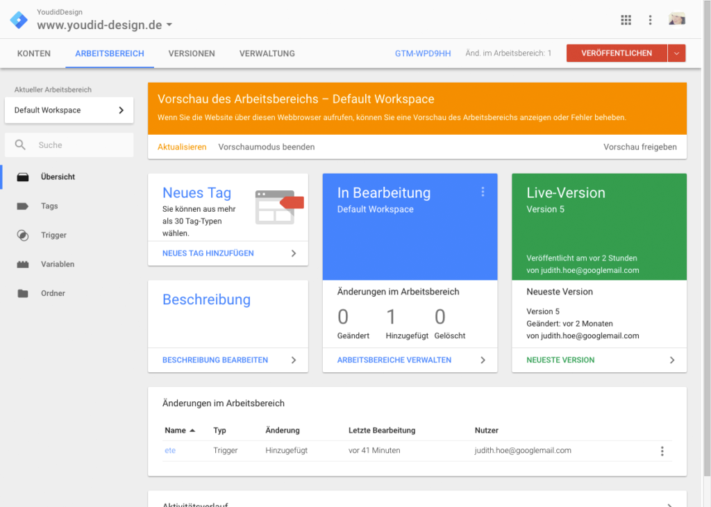 Klicks auf externe Links mit dem Google Tag Manager und Google Analytics messen - Vorschau Ansicht | www.youdid-design.de