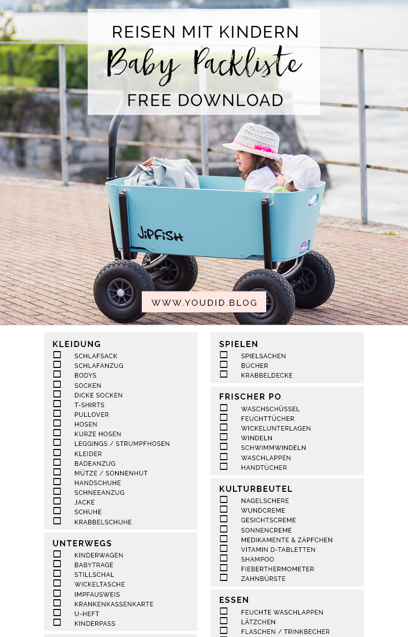 Kostenlose Baby Packliste Freebie Download - Urlaub mit Baby Checkliste | https://youdid.blog